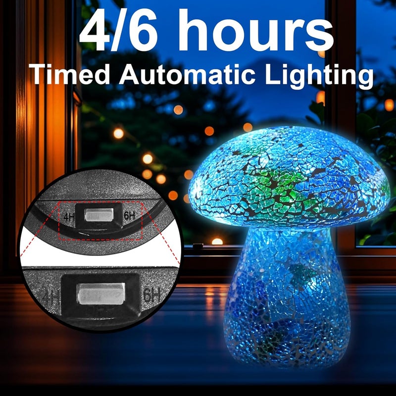 Darkdec Mosaic Mushroom Garden Lights - Table Lamp Outdoor Decor Waterproof Night Light Lawn Decor Statue for Patio, Party, Yard (Blue) - Image 3